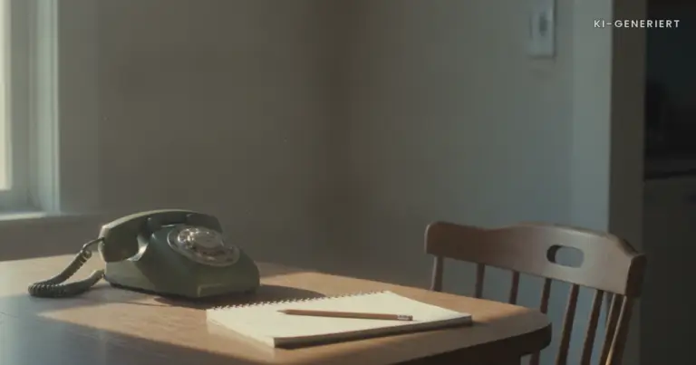 Telefon und Notizblock auf dem Kuechentisch am Morgen, Blutung Schwangerschaft