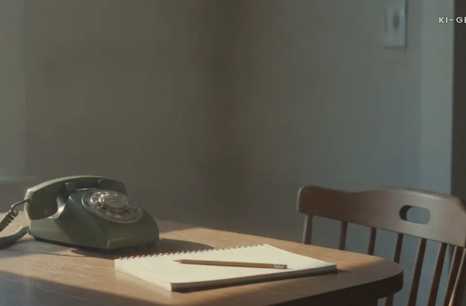 Telefon und Notizblock auf dem Kuechentisch am Morgen, Blutung Schwangerschaft