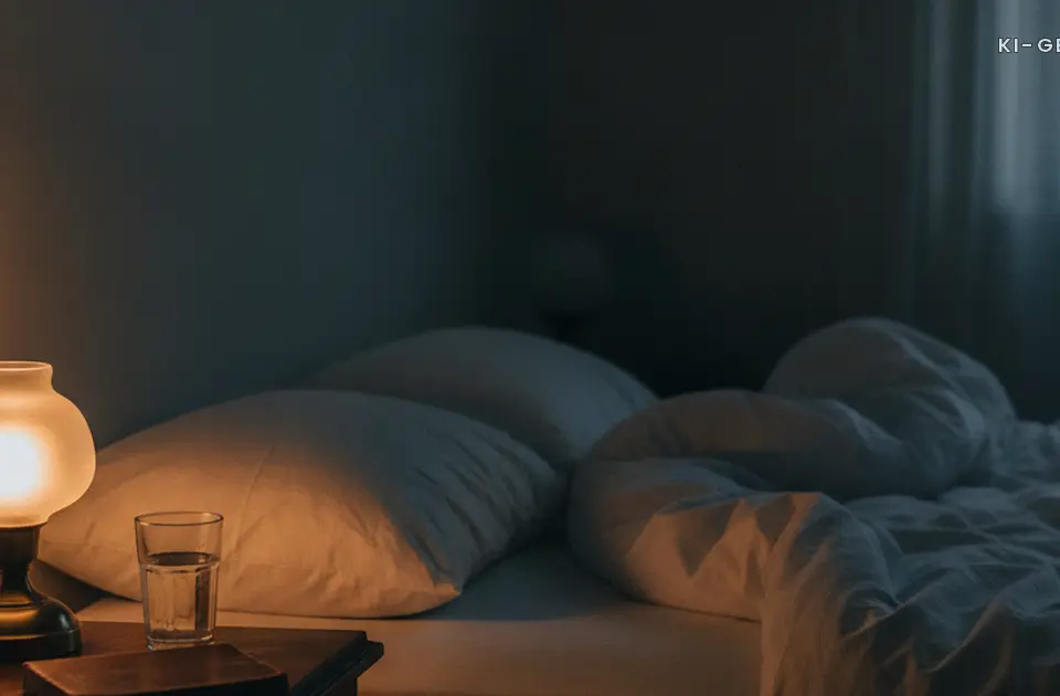 Schlafzimmer bei Nacht mit Nachttischlampe und Wasserglas, Cholestase Schwangerschaft