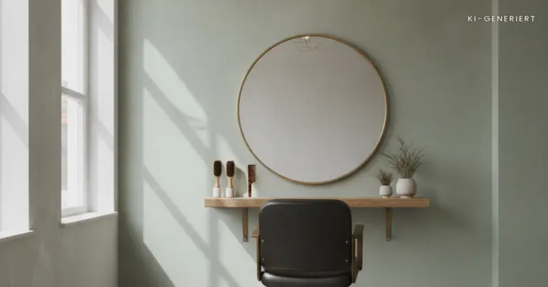 Friseurstuhl und Spiegel im leeren Salon, Haare faerben Schwangerschaft