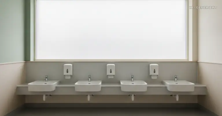 Waschbecken auf Kinderhöhe mit Seifenspendern in der Kita, Hygieneplan Kita