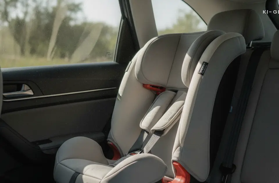 Kindersitz auf der Ruecksitzbank eines Autos, Kindersitz nach Groesse