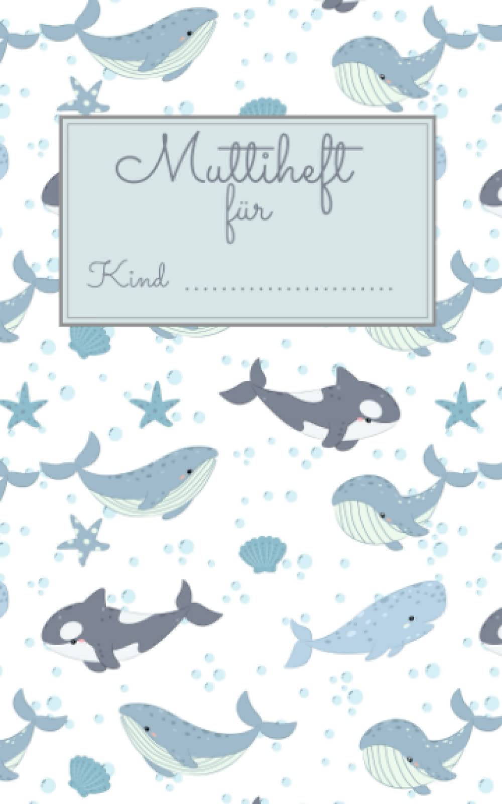 Mitteilungsheft Wale hell von Kindliebherz, Cover in Weiß