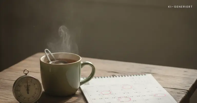 Kalender mit markierten Tagen, Fieberthermometer und Tee, Kita Fehlzeiten