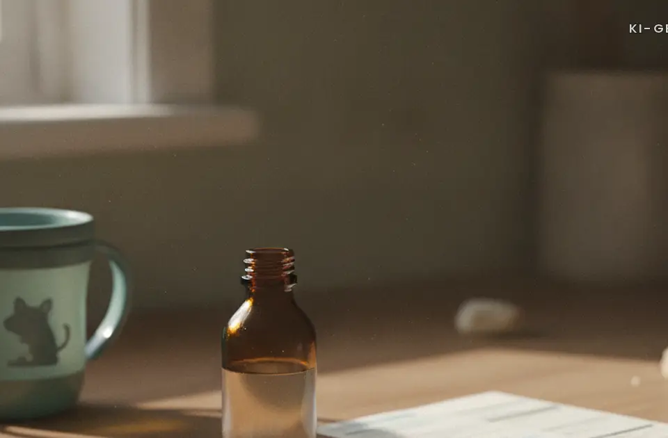 Medikamentenflasche mit Messlöffel und Formular, Medikamentengabe in der Kita