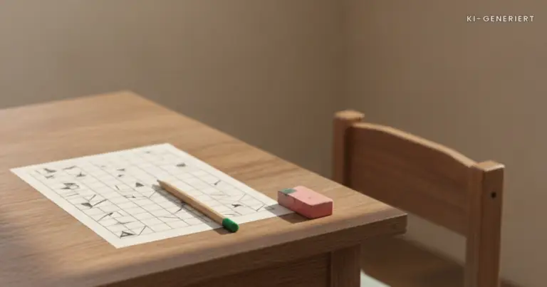 Ausgedrucktes Rätselblatt mit Bleistift und Radiergummi, Sudoku für Kinder