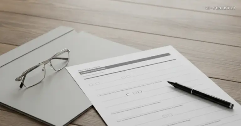Formular und Stift auf dem Kuechentisch, Vollmacht Schulanmeldung