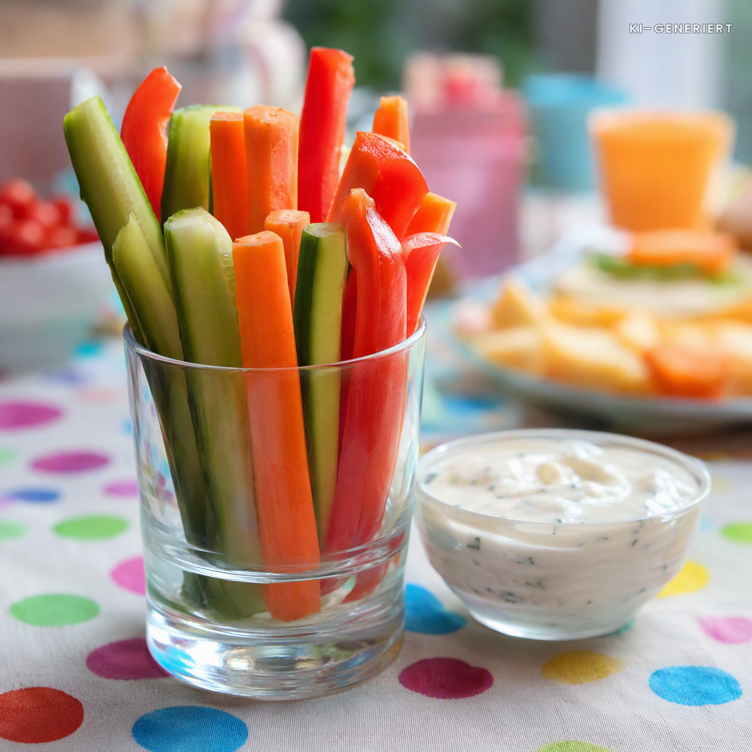 Gemüsesticks mit Joghurt-Dip für den Kindergeburtstag